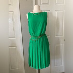 VINTAGE Ralph Lauren Green Pleated Chiffon Dress Size 10